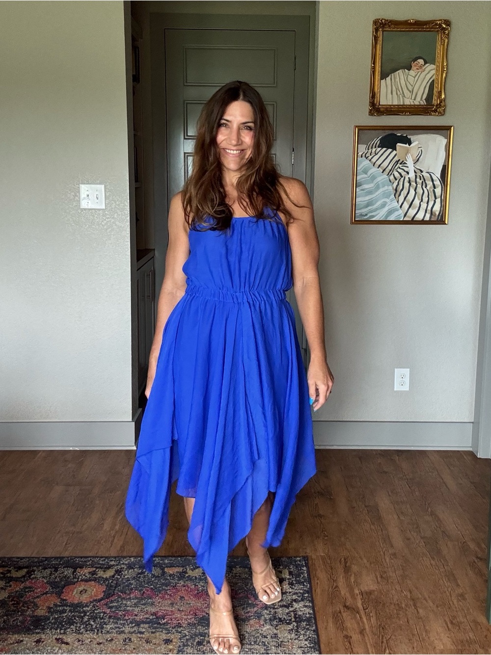 Philosophy Cobalt Blue Handkerchief Hem Midi Dress Size Small